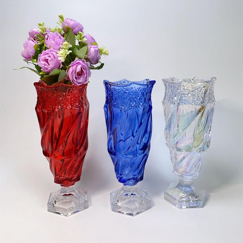 Eastern Rock Glass Flower vase 2.4lb 9.5inch,Bohemian Style, for Centerpieces,Wedding,Home Decor Glass Vase (Red) - Image 3