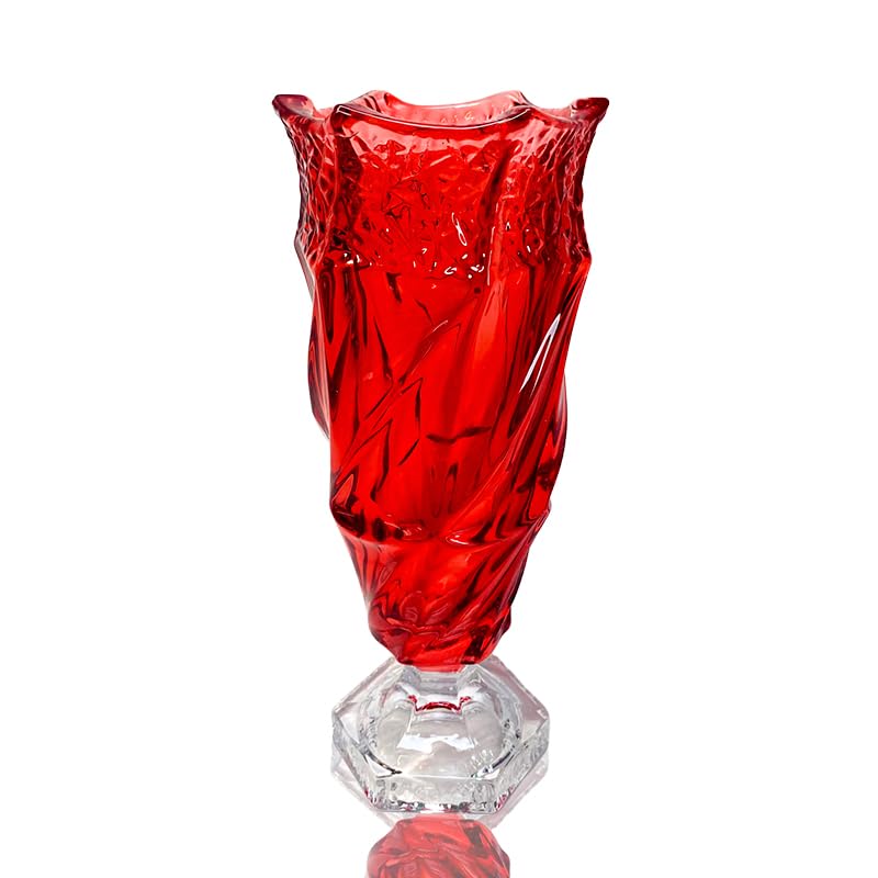 Eastern Rock Glass Flower vase 2.4lb 9.5inch,Bohemian Style, for Centerpieces,Wedding,Home Decor Glass Vase (Red) - Image 1