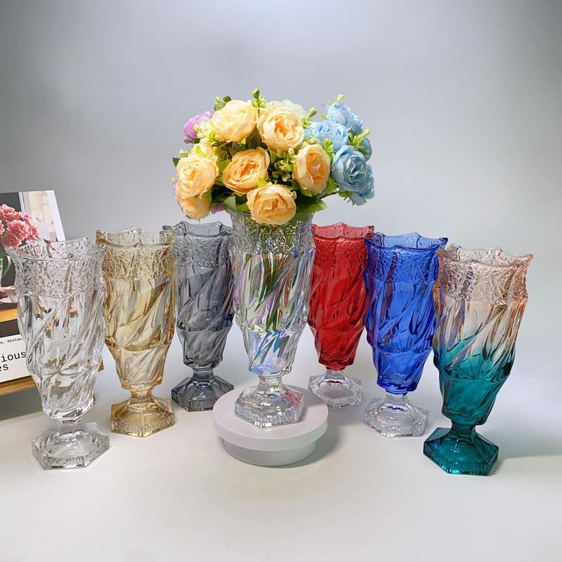 Eastern Rock Glass Flower vase 2.4lb 9.5inch,Bohemian Style, for Centerpieces,Wedding,Home Decor Glass Vase (Red) - Image 5