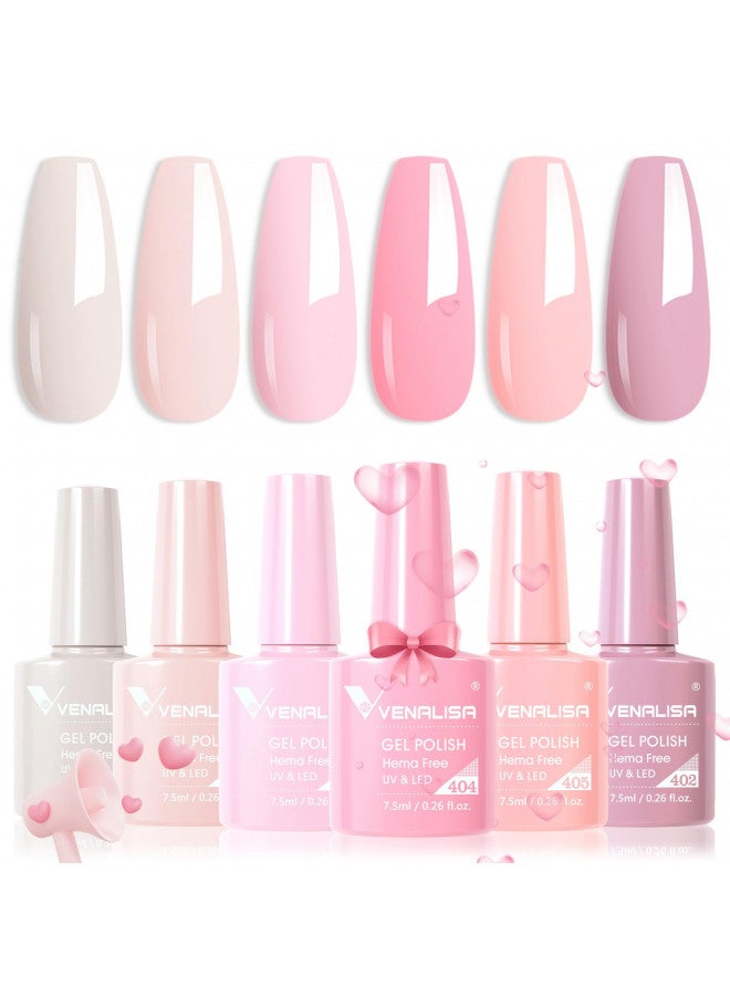 V VENALISA VENALISA Hema-Free Pink Gel Nail Polish Set- 6 Colors Popular Nude Pink Gel Polish Kit, Soak Off LED Nail Lamp Light Pink Gel Manicure Kit DIY at Home Salon Gifts for Women Girls - Image 1