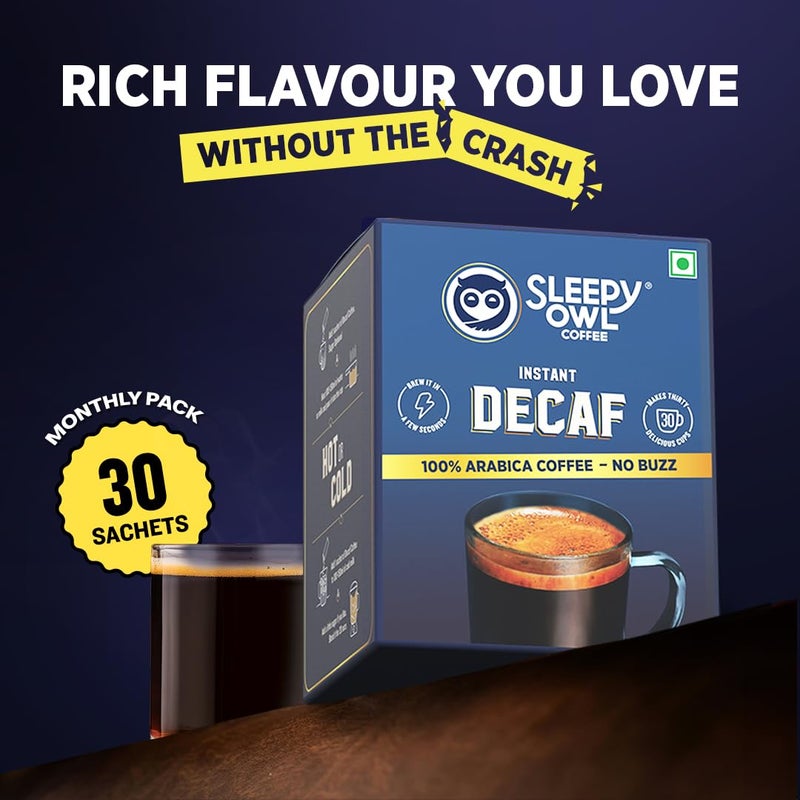 Sleepy Owl Decaf Coffee Sachets | 100% Arabica | Instant Coffee | Decaffeinated Coffee Sachet | Smooth Taste & Rich Aroma | Make It Hot or Cold | 45g (30 Sachets x 1.5g) - Image 3