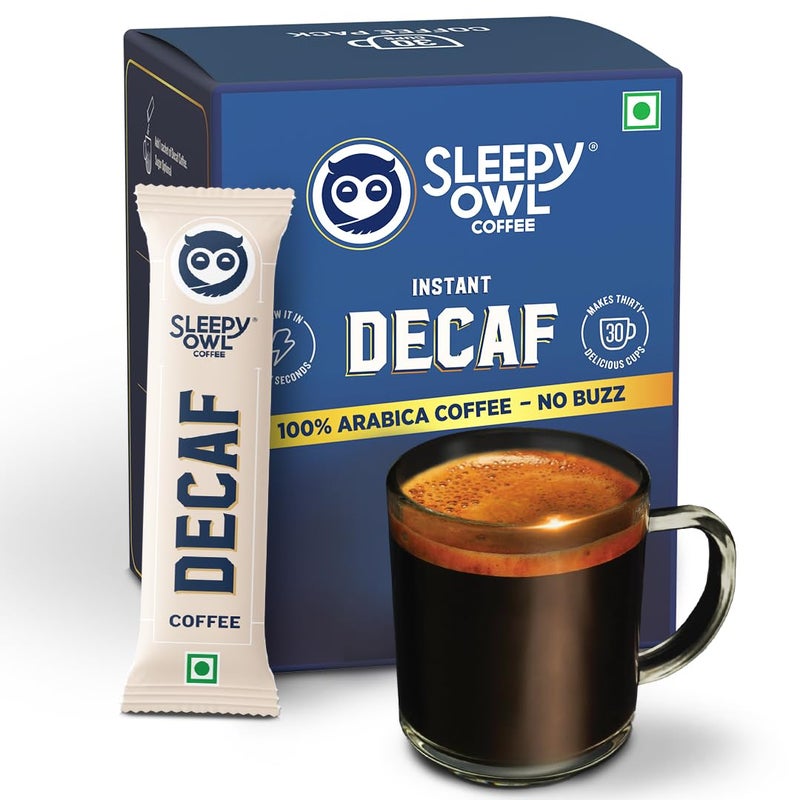 Sleepy Owl Decaf Coffee Sachets | 100% Arabica | Instant Coffee | Decaffeinated Coffee Sachet | Smooth Taste & Rich Aroma | Make It Hot or Cold | 45g (30 Sachets x 1.5g) - Image 1