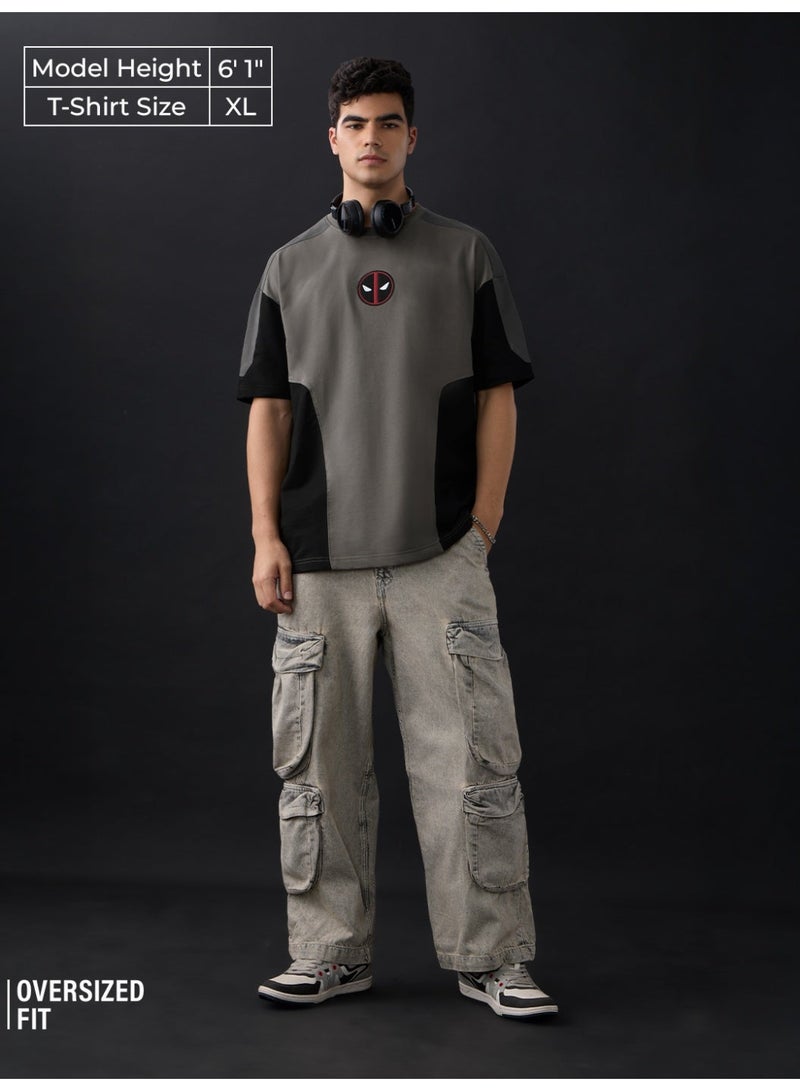The Souled Store Deadpool: Logo Men and Boys Short Sleeves Round Neck Colour-Block Graphic Printed Oversized T-Shirt - Image 2