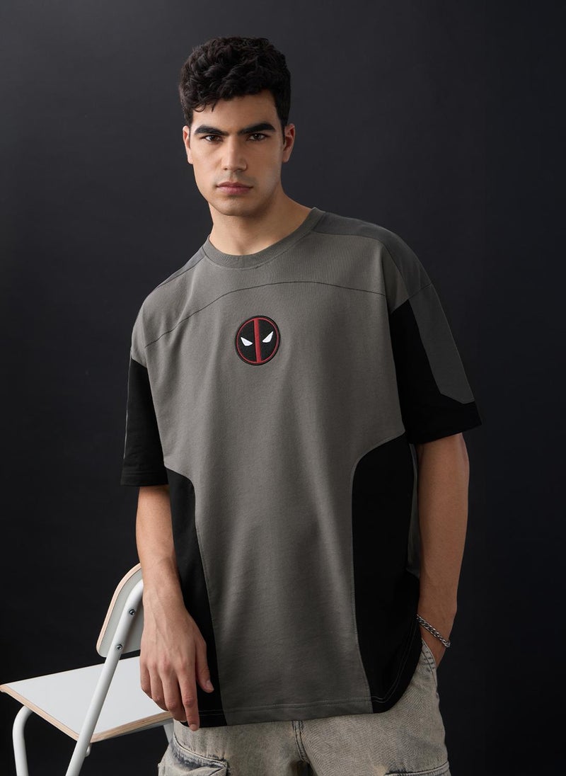 The Souled Store Deadpool: Logo Men and Boys Short Sleeves Round Neck Colour-Block Graphic Printed Oversized T-Shirt - Image 1