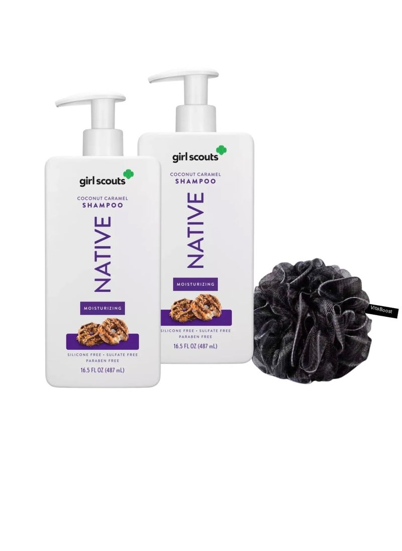 native Limited Edition Coconut Caramel Cookie Moisturizing Shampoo – 16.5 fl oz, Hydrating Shampoo for All Hair Types, Nourishing Formula with Delicious Scent Loofah (Pack of 2, Coconut Caramel)  - Image 2