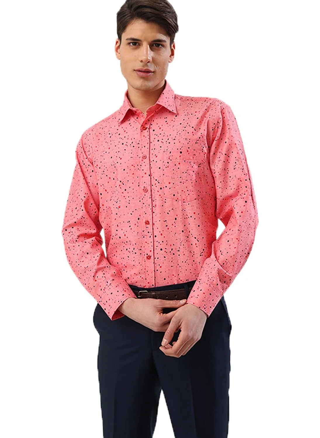 Varetta Men's Pink Digital Printed Classic Cut Long Sleeve Shirt