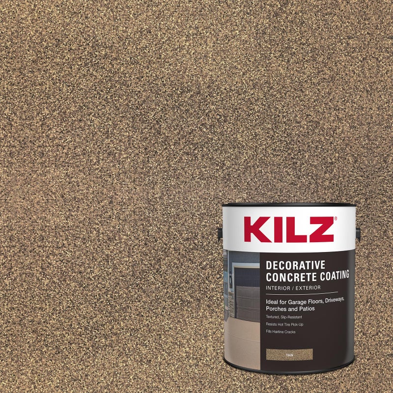 KILZ Decorative Concrete Coating, Slip-Resistant Tan Paint with Stone-Like Speckled Finish, Interior/Exterior Use on Garages, Patios, Driveways, Pool Decks & Walkways, 1 Gallon - Image 1