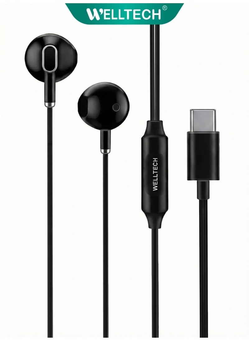 WELLTECH Type C Wired Earphones with Mic Clear Sound USB C Headphones Noise Isolation In Ear Headset for Android Samsung Calls Gaming Meetings WELLTECH HFD75 - Image 1