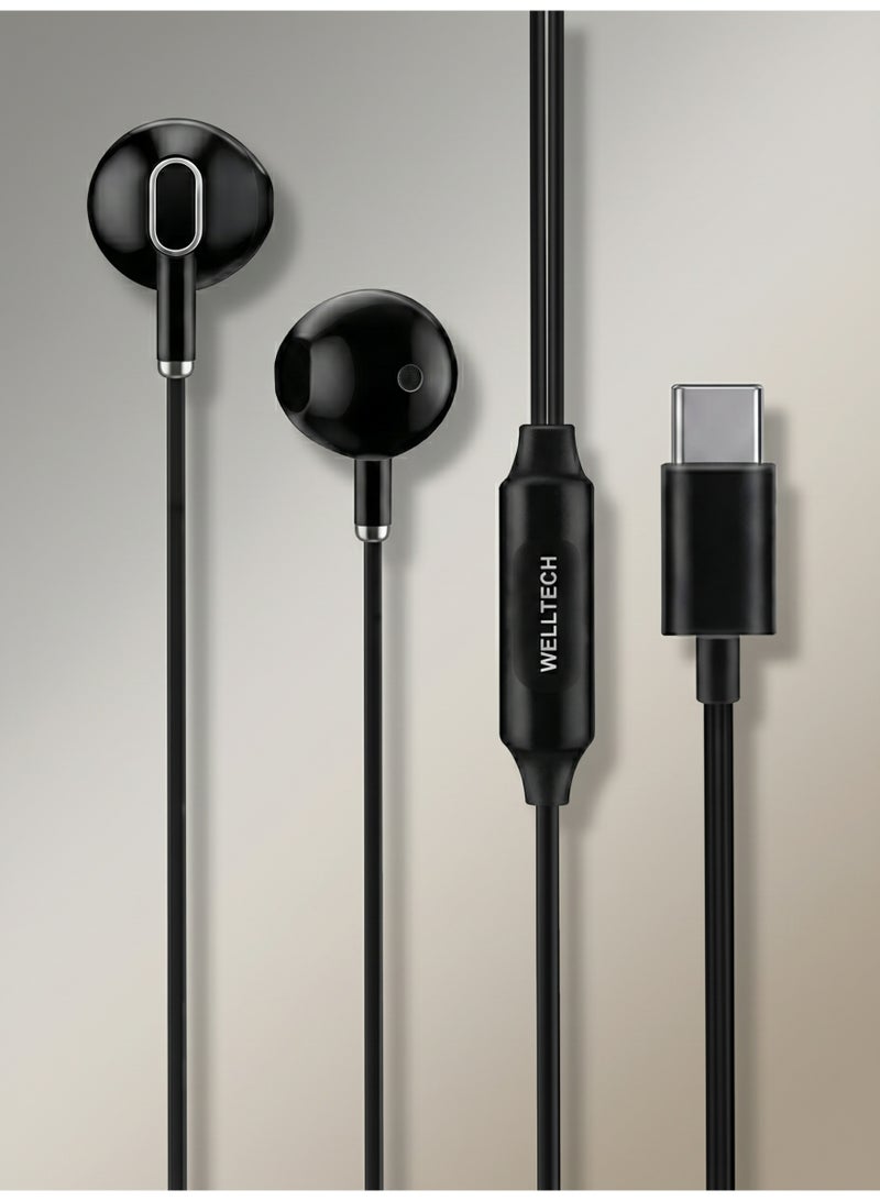 WELLTECH Type C Wired Earphones with Mic Clear Sound USB C Headphones Noise Isolation In Ear Headset for Android Samsung Calls Gaming Meetings WELLTECH HFD75 - Image 2