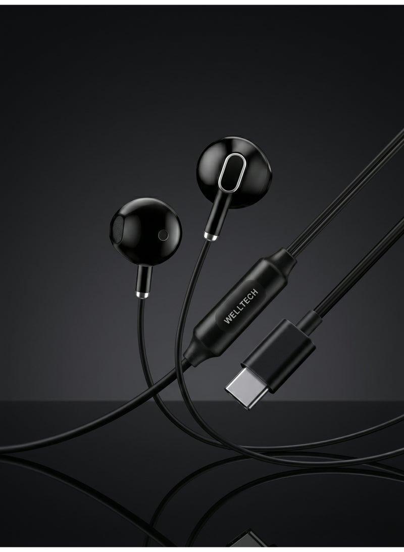 WELLTECH Type C Wired Earphones with Mic Clear Sound USB C Headphones Noise Isolation In Ear Headset for Android Samsung Calls Gaming Meetings WELLTECH HFD75 - Image 3