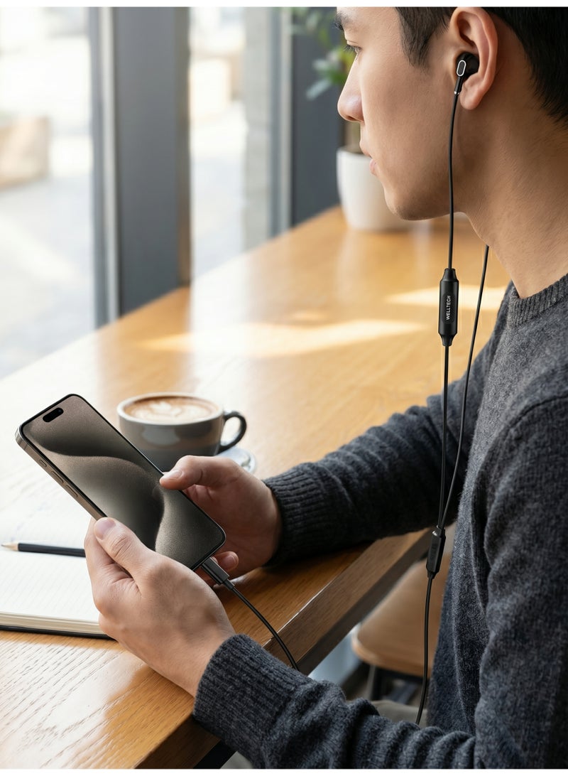 WELLTECH Type C Wired Earphones with Mic Clear Sound USB C Headphones Noise Isolation In Ear Headset for Android Samsung Calls Gaming Meetings WELLTECH HFD75 - Image 4