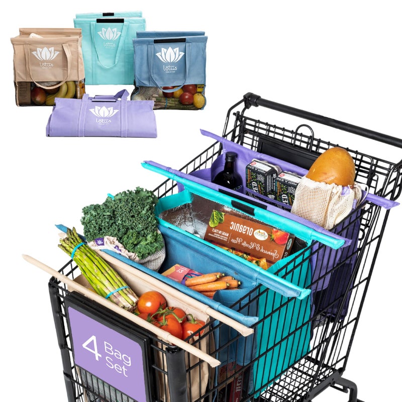 Lotus Trolley Bag Lotus Trolley Bags set of 4 wLRG COOLER Bag  EggWine holder Reusable Grocery Cart Bags sized for USA Washable Ecofriendly 4Bag reusable Grocery bag 