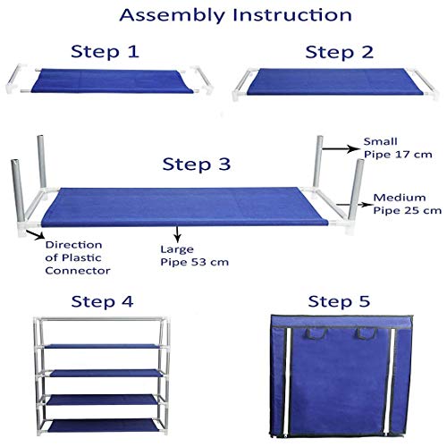 ROBMOB Multipurpose| 4 Layer Shoe Rack For Home Improvement Furniture & Adjustable Shelf| Clothes Storage Wardrobe| 4 Shelves, Dark Blue - Image 5