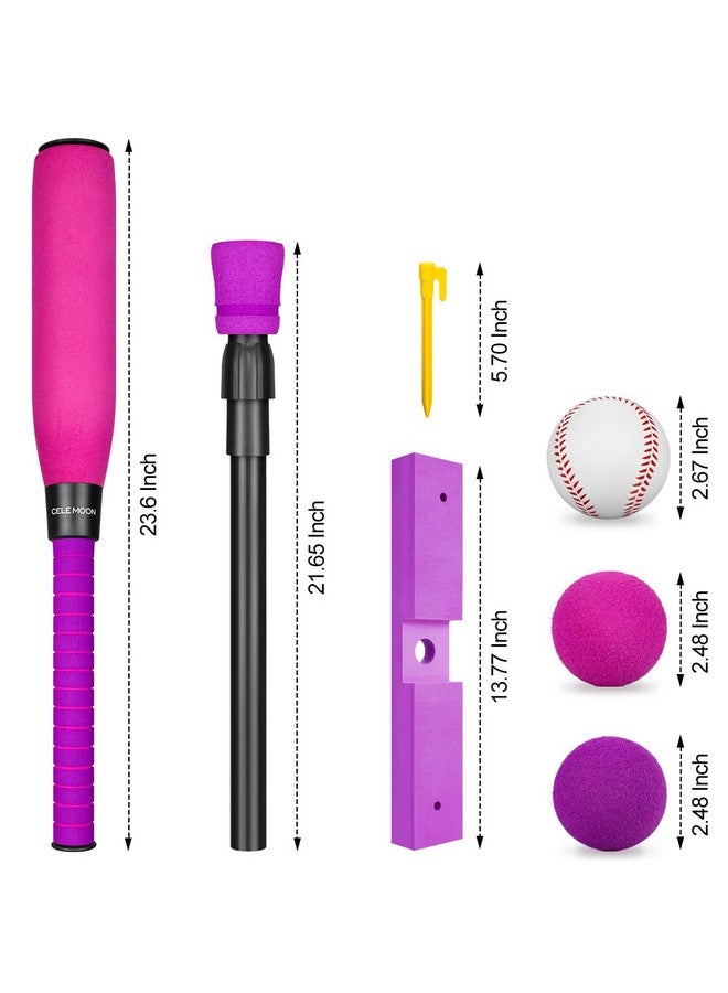 CeleMoon Adjustable TEE Foam T Ball Kids Baseball Softball Bat Set Batting, 8 Colored Balls Included for Toddler Girls Gift 3 4 5 Years Indoor Outdoor Sport Playing Toys (Pink) - Image 3