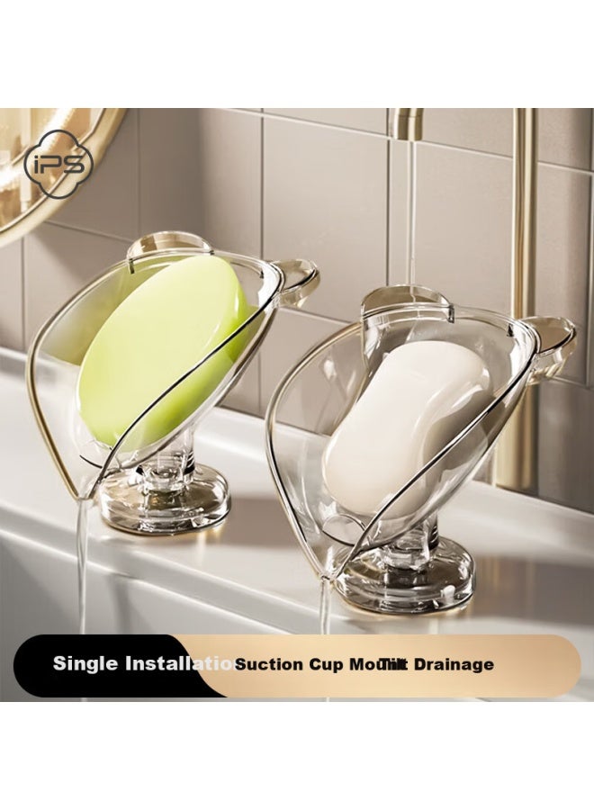 Bao Shi Baoshi Suction Cup Soap Dish, Slanted Draining Soap Holder, No-drill Household Bathroom Countertop Laundry Soap Dish, Transparent - Image 1