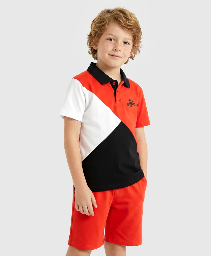 Primo Gino Primo Gino 100% Cotton Color Block Printed Half Sleeves Polo T-Shirt & Cargo Shorts Set - Multi Color