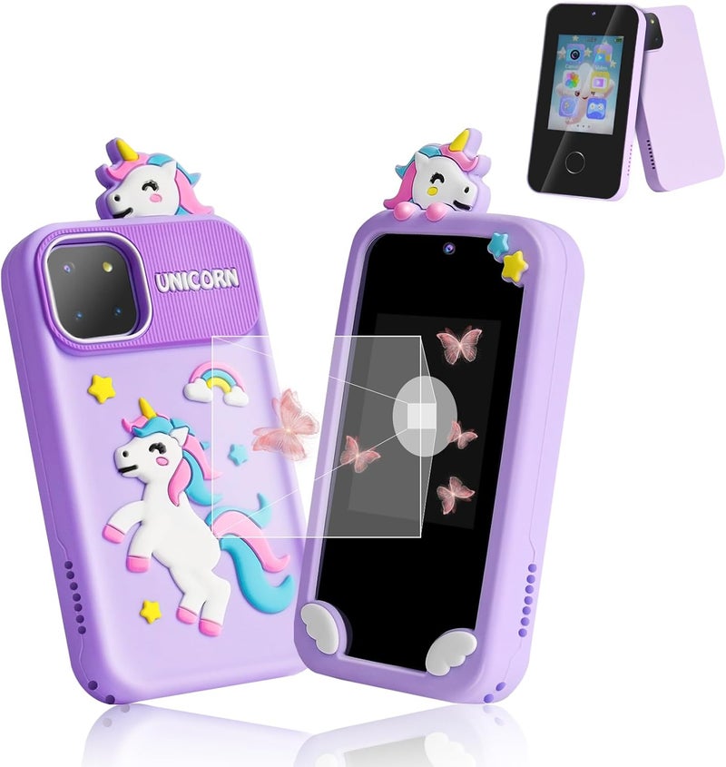 Eworld Unicorn Kids Smart Phone Toy, 2.8" Touchscreen with 16 Learning Games, Dual Camera, Assorted Colors - Image 1