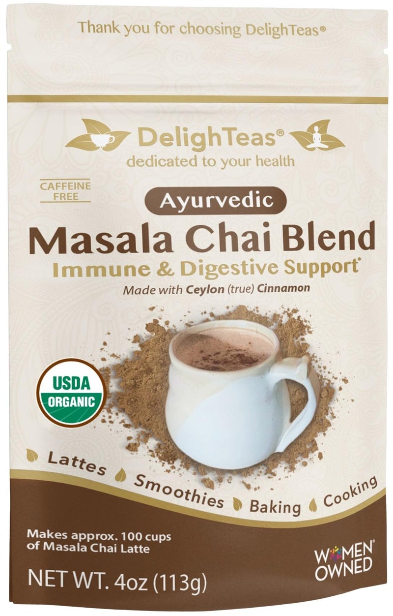DelighTeas Organic Masala Chai Powder  Caffeine free Unsweetened Vegan Keto  Ayurvedic Digestive Support blend for Chai Spice Tea  100 Servings 4oz - Image 3