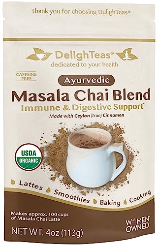 DelighTeas Organic Masala Chai Powder  Caffeine free Unsweetened Vegan Keto  Ayurvedic Digestive Support blend for Chai Spice Tea  100 Servings 4oz - Image 1