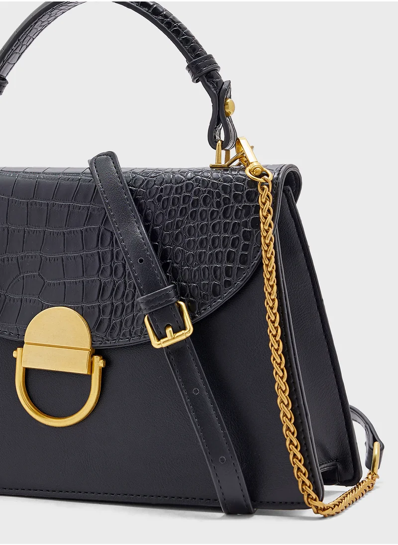 Khizana Croc Panel Satchel Bag With Clasp