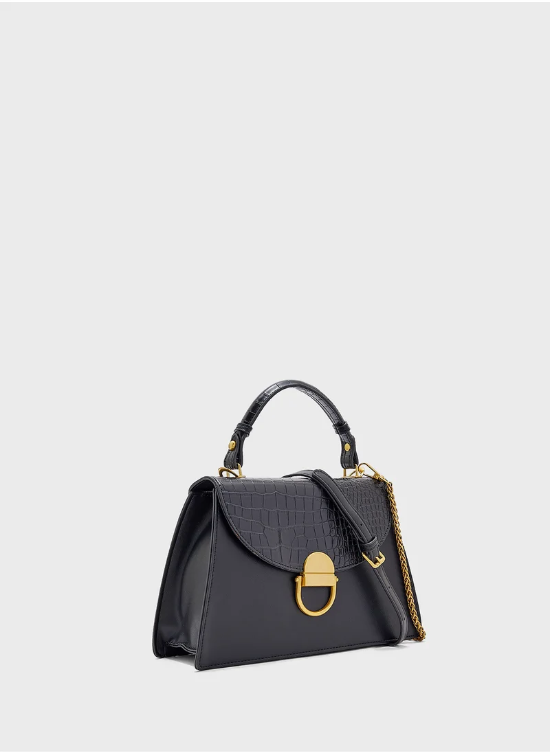 Khizana Croc Panel Satchel Bag With Clasp