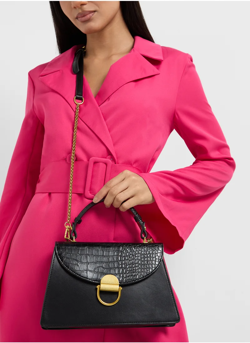 Khizana Croc Panel Satchel Bag With Clasp