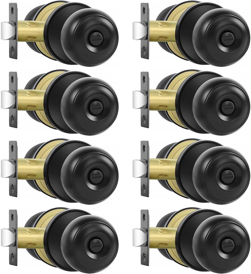 RAZCC Privacy Door Knobs, 8 Pack Matte Black Door Knobs with Lock, Bed and Bath Door Knob Interior Keyless Locksets, Round Door Handles Reversible for Left Right Handed Doors - Image 1