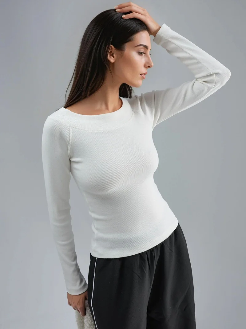 Busem BUSEM Slim Fit Ribbed Boat Neck Blouse