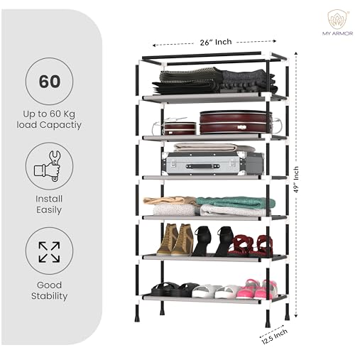 MY ARMOR 1 Door Multipurpose Foldable Wardrobe for Clothes, Multipurpose Cupboard for Storage Rack Cabinet, Foldable, Collapsible Fabric Wardrobe Organizer for Clothes, 6 Shelves/Cabin - Grey - Image 4