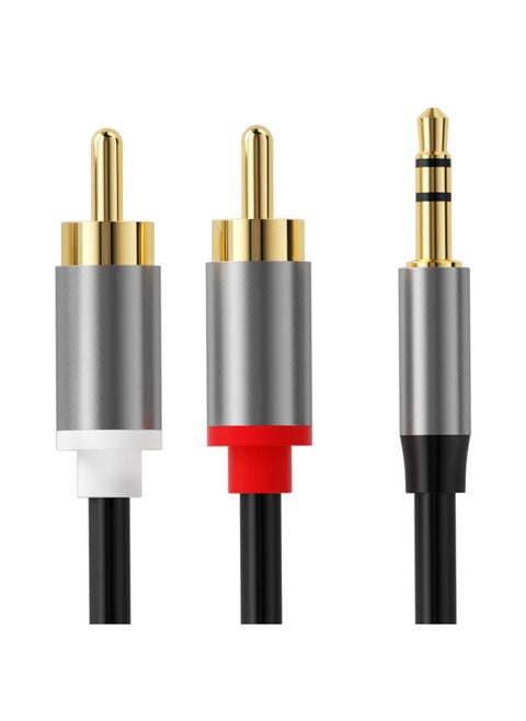 كابل صوت Lotus مزدوج من 1 إلى 2 مقاس 3.5 مم، كابل صوت RCA، اتصال هاتف محمول، كابل صوت رقمي للكمبيوتر - اللون: رمادي حديدي، الطول: 2 متر