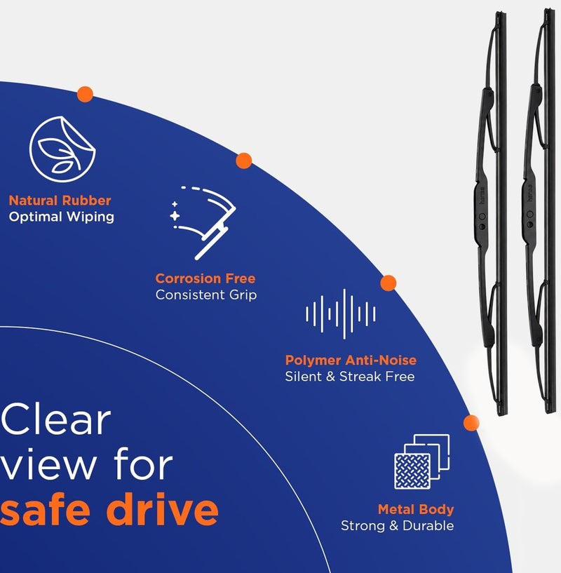 HANSA 16 (410mm) Inch Universal Car Windshield Wiper Blade Set for Clear Visibility, Streak-Free Cleaning, Smooth Rain Wiping, Front Windshield Replacement, Natural Rubber Wiper Blades, Metal Frame, All Weather Automotive Windshield Wiper for Cars Erpc WP 10046 - Image 3