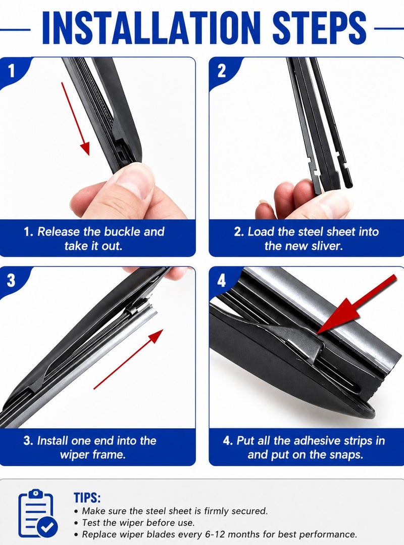 HANSA 16 (410mm) Inch Universal Car Windshield Wiper Blade Set for Clear Visibility, Streak-Free Cleaning, Smooth Rain Wiping, Front Windshield Replacement, Natural Rubber Wiper Blades, Metal Frame, All Weather Automotive Windshield Wiper for Cars Erpc WP 10046 - Image 4