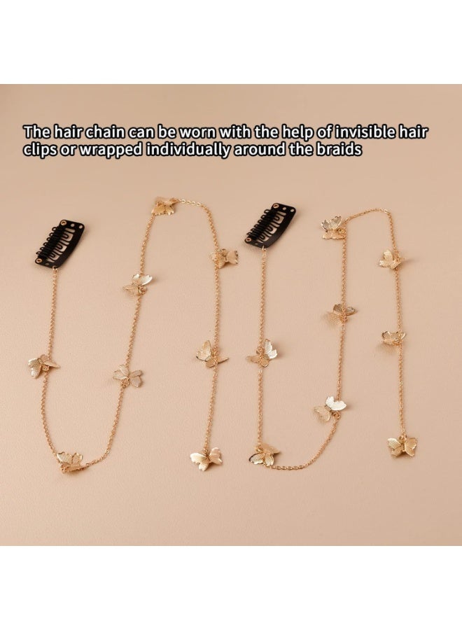 سلسلة شعر مضفرة على شكل فراشات مكونة من 4 قطع، مجوهرات شعر مرصعة بأحجار الراين، مشابك شعر ذهبية على شكل فراشات، إكسسوارات سلسلة شعر ذهبية، إكسسوارات شعر أنيقة مزينة بشراشيب للفتيات والنساء كهدية - Image 2