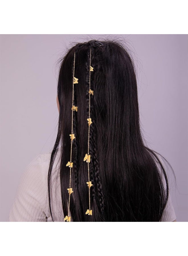 سلسلة شعر مضفرة على شكل فراشات مكونة من 4 قطع، مجوهرات شعر مرصعة بأحجار الراين، مشابك شعر ذهبية على شكل فراشات، إكسسوارات سلسلة شعر ذهبية، إكسسوارات شعر أنيقة مزينة بشراشيب للفتيات والنساء كهدية - Image 4
