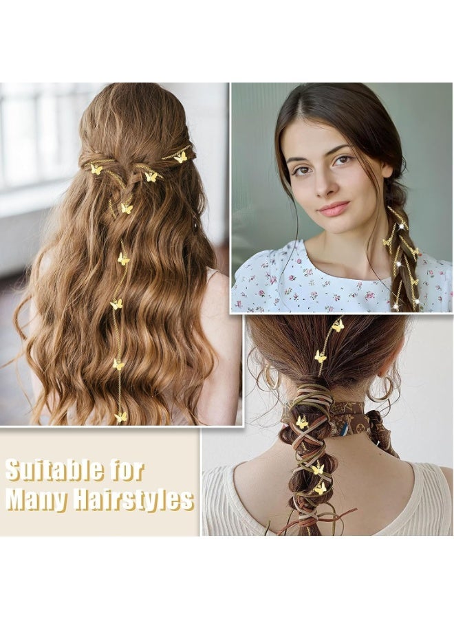 سلسلة شعر مضفرة على شكل فراشات مكونة من 4 قطع، مجوهرات شعر مرصعة بأحجار الراين، مشابك شعر ذهبية على شكل فراشات، إكسسوارات سلسلة شعر ذهبية، إكسسوارات شعر أنيقة مزينة بشراشيب للفتيات والنساء كهدية - Image 3