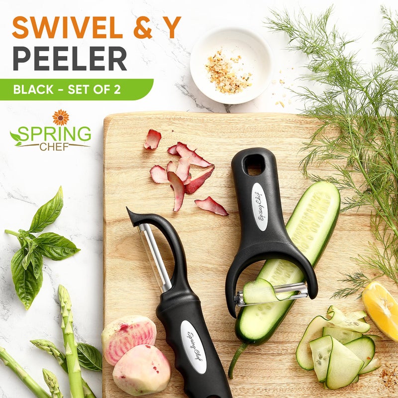 Spring Chef Swivel Vegetable Peeler & Y Potato Peeler for Kitchen with Soft Grip Handles and Ultra Sharp Stainless Steel Blades, Perfect for Veggie, Fruit, Carrot, Apple - Dishwasher Safe - Black - Image 2