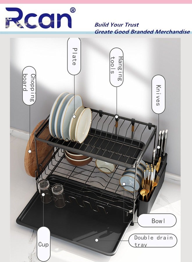 Rcan Dish Drying Rack 2 Tier Dish Rack Kitchen Multi-functional Stainless steel Removable Cutlery Drain Rack with Cutlery Holder Cup Cutting Board Rack Chopsticks Spoon Box for Cabinets and Countertops  - Image 3