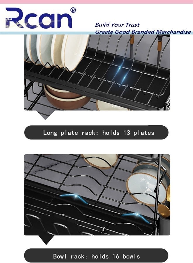 Rcan Dish Drying Rack 2 Tier Dish Rack Kitchen Multi-functional Stainless steel Removable Cutlery Drain Rack with Cutlery Holder Cup Cutting Board Rack Chopsticks Spoon Box for Cabinets and Countertops  - Image 4
