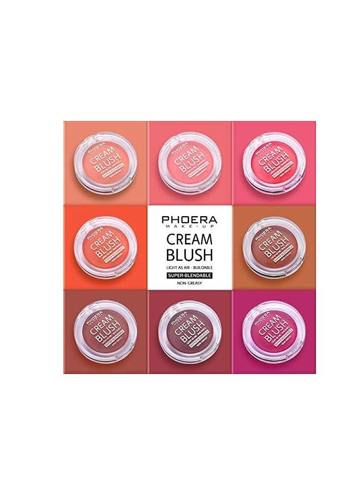 Phoera Makeup Face Cheek Blush Cream Matte Blusher Super blend able Sweat Resistant Pressed Foundation Non Greasy Palette AQUAPURITY 102 PEACH - Image 2