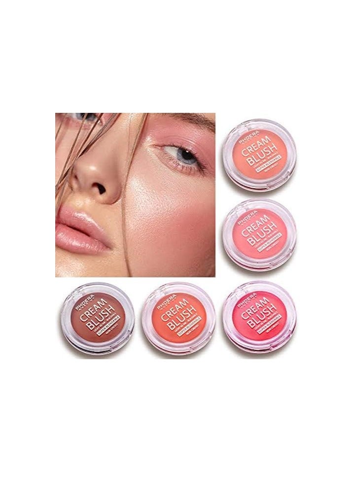 Phoera Makeup Face Cheek Blush Cream Matte Blusher Super blend able Sweat Resistant Pressed Foundation Non Greasy Palette AQUAPURITY 102 PEACH - Image 4