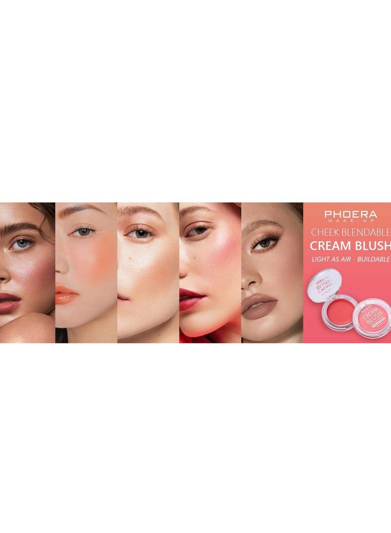 Phoera Makeup Face Cheek Blush Cream Matte Blusher Super blend able Sweat Resistant Pressed Foundation Non Greasy Palette AQUAPURITY 102 PEACH - Image 5