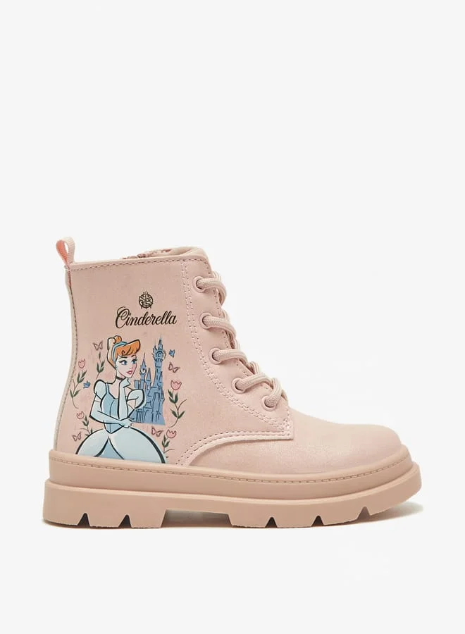 Disney Cinderella Print Low Ankle Boots with Lace-Up Closure