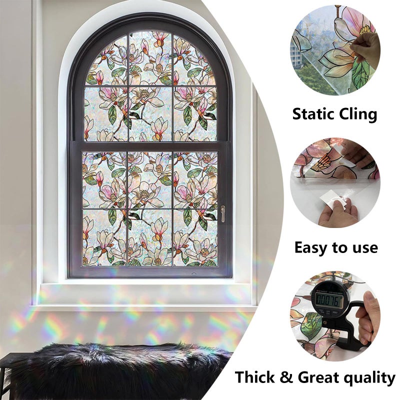 Bectosy Window Privacy Film Stained Glass Window Film Decorative, Static Cling Rainbow Window Cling, Heat Control Non-Adhesive for Bathroom Home Door 17.5" x 78.7" - Image 5