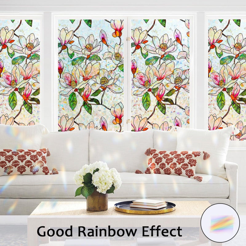 Bectosy Window Privacy Film Stained Glass Window Film Decorative, Static Cling Rainbow Window Cling, Heat Control Non-Adhesive for Bathroom Home Door 17.5" x 78.7" - Image 2