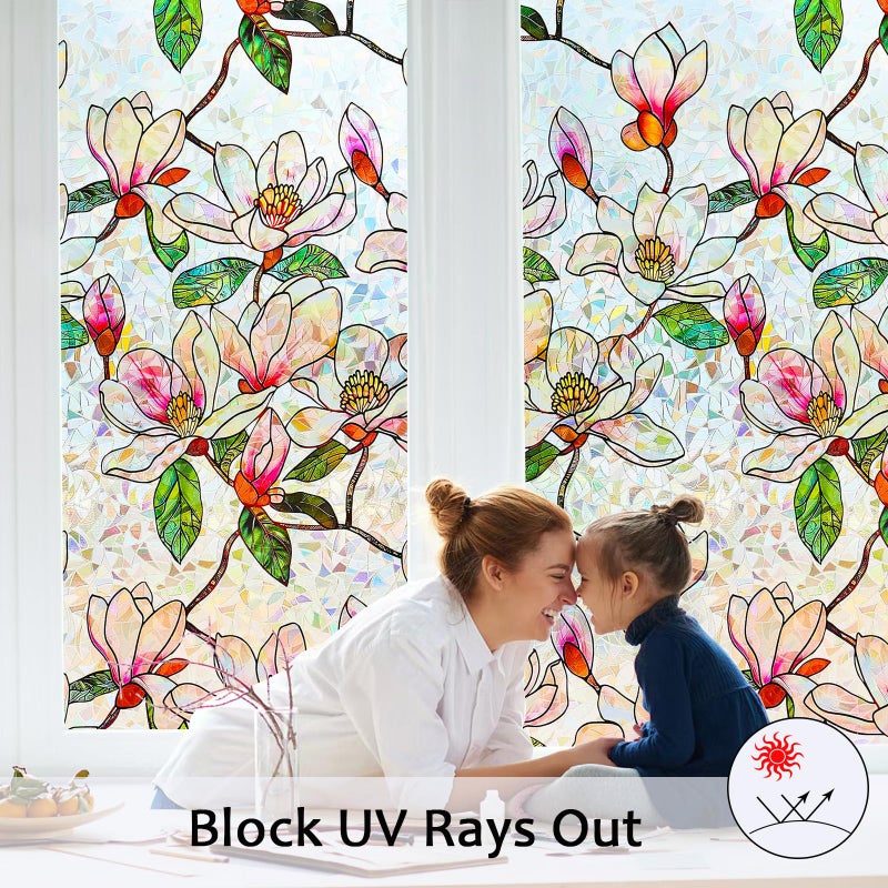 Bectosy Window Privacy Film Stained Glass Window Film Decorative, Static Cling Rainbow Window Cling, Heat Control Non-Adhesive for Bathroom Home Door 17.5" x 78.7" - Image 4