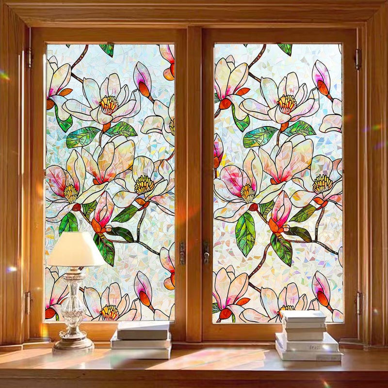 Bectosy Window Privacy Film Stained Glass Window Film Decorative, Static Cling Rainbow Window Cling, Heat Control Non-Adhesive for Bathroom Home Door 17.5" x 78.7" - Image 1