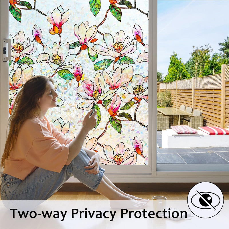 Bectosy Window Privacy Film Stained Glass Window Film Decorative, Static Cling Rainbow Window Cling, Heat Control Non-Adhesive for Bathroom Home Door 17.5" x 78.7" - Image 3