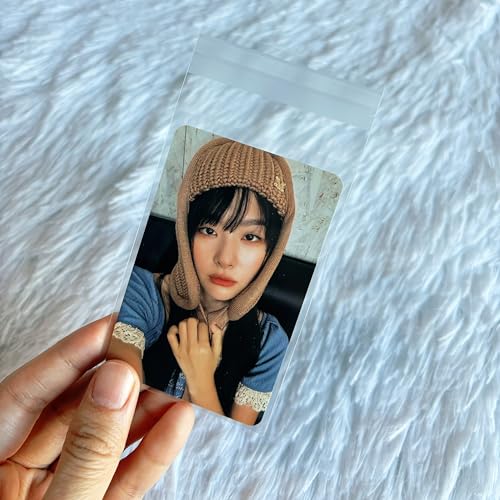 Baskiss 100 Packs Photocard Sleeves, 59 x 90 mm 200 Microns Kpop Clear Sleeves Idol Photo Cards Transparent Protector Trading Cards Shield Cover (Sealable) - Image 3