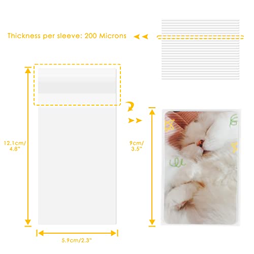 Baskiss 100 Packs Photocard Sleeves, 59 x 90 mm 200 Microns Kpop Clear Sleeves Idol Photo Cards Transparent Protector Trading Cards Shield Cover (Sealable) - Image 2