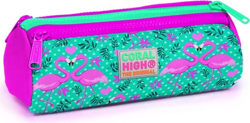 CORAL HIGH Kids Green Pink Three Compartment Pencil Bag 22012 